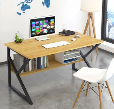 Study Table with Storage Shelf | Computer Desk | Wooden Office Table | Laptop Desk | Writing Desk | Modern Metal Frame Home Office Table thumbnail 4