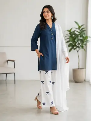 3 Pcs Women's Stitched Cotton Lawn Embroidered Suit Cross Work