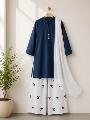 3 Pcs Women's Stitched Cotton Lawn Embroidered Suit Cross Work thumbnail 2