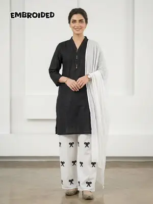 3 Pcs Women's Stitched Cotton Lawn Embroidered Suit cross work  thumbnail 5