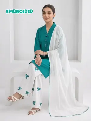 3 Pcs Women's Stitched Cotton Lawn Embroidered Suit cross work  thumbnail 2
