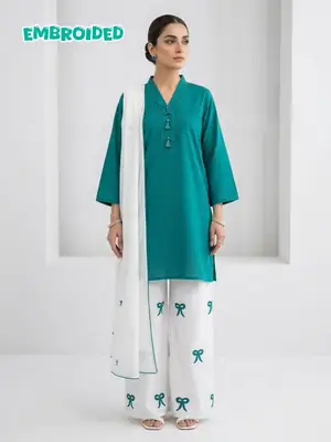 3 Pcs Women's Stitched Cotton Lawn Embroidered Suit cross work  thumbnail 3
