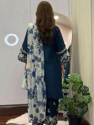 3 Pcs Women's Stitched Cotton Lawn Embroidered Suit thumbnail 2