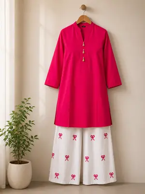 2 Pcs Women's Stitched Lawn Shirt And Embroidered Trouser Viral Tile Design thumbnail 2