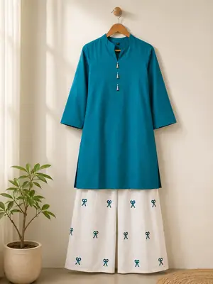 2 Pcs Women's Stitched Lawn Shirt And Embroidered Trouser Viral Tile Design thumbnail 2