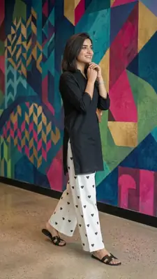 2 Pcs Women's Stitched Cotton Lawn Block Printed Shirt And Flapper viral heart printed thumbnail 4