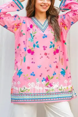 2 Pcs Women's Stitched Arabic Lawn Printed Shirt And Trouser thumbnail 2