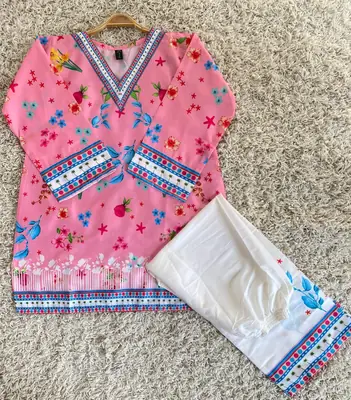 2 Pcs Women's Stitched Arabic Lawn Printed Shirt And Trouser thumbnail 3