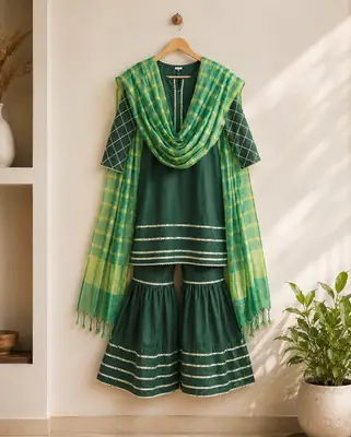 3 Pcs Girl's  Lawn Embroidered Frock And Trouser Set thumbnail 2