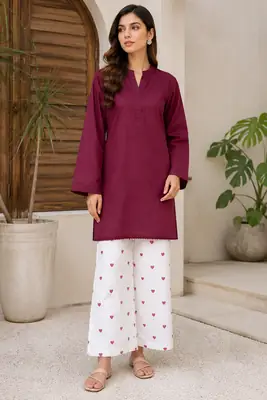2 Pcs Women's Stitched Cotton Lawn Block Printed Shirt And Trouser Viral Heart Print With Lace
