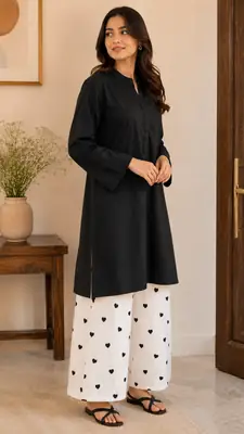 2 Pcs Women's Stitched Cotton Lawn Block Printed Shirt And Trouser