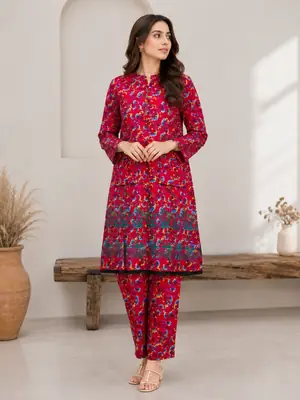 2 Pcs Women's Stitched Cotton Lawn Printed Shirt And Trouser