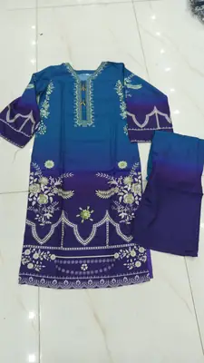 2 Pcs Women's Stitched Grip Silk Printed Shirt And Trouser thumbnail 4