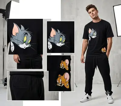 2 Pcs Men's Cotton Printed Track Suit