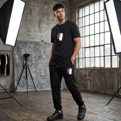 2 Pcs Men's Cotton Printed Track Suit