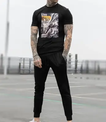 2 Pcs Men's Cotton Printed Track Suit