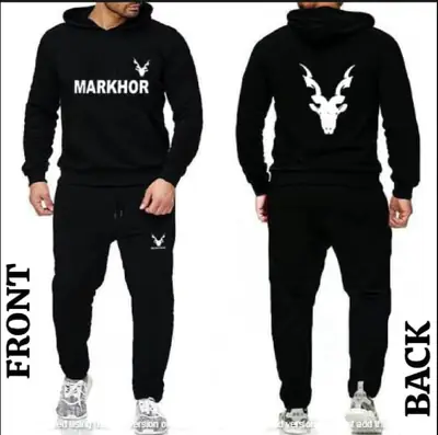 2 Pcs Men's Fleece Printed Hoodie Track Suit
