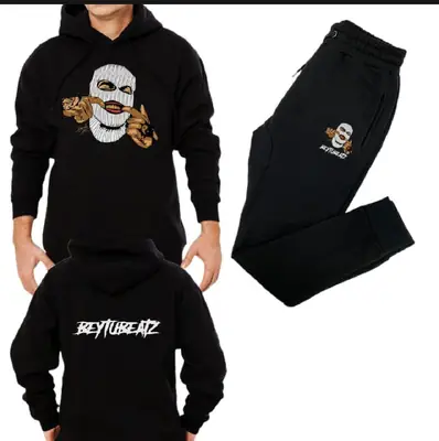 2 Pcs Men's Fleece Printed Hoodie Track Suit