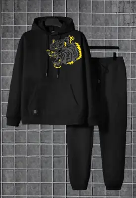 2 Pcs Men's Fleece Printed Hoodie Track Suit