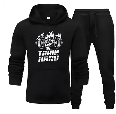 2 Pcs Men's Fleece Printed Hoodie Track Suit
