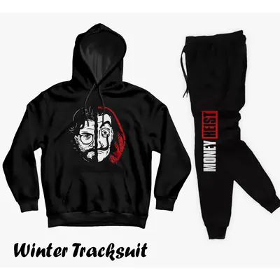 2 Pcs Men's Fleece Printed Hoodie Track Suit