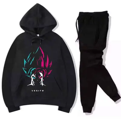 2 Pcs Men's Fleece Printed Hoodie Track Suit