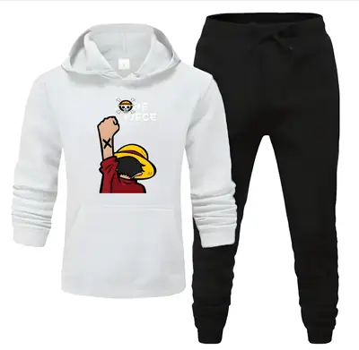 2 Pcs Men's Fleece Printed Hoodie Track Suit