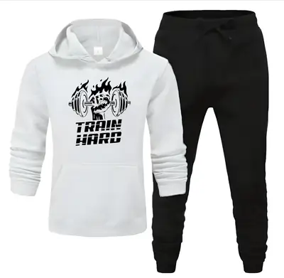 2 Pcs Men's Fleece Printed Hoodie Track Suit