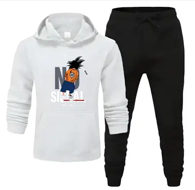 2 Pcs Men's Fleece Printed Hoodie Track Suit