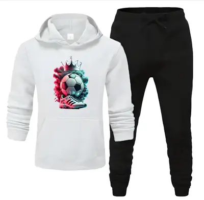 2 Pcs Men's Fleece Printed Hoodie Track Suit