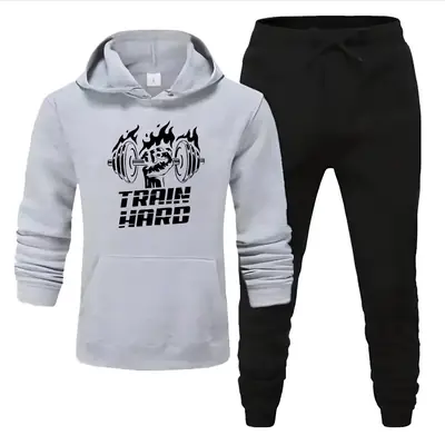 2 Pcs Men's Fleece Printed Hoodie Track Suit