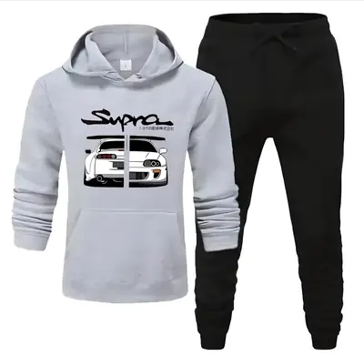 2 Pcs Men's Fleece Printed Hoodie Track Suit