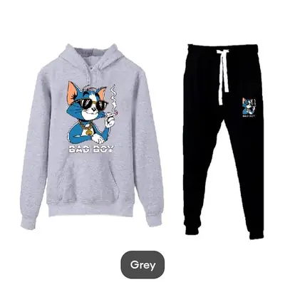 2 Pcs Men's Fleece Printed Hoodie Track Suit