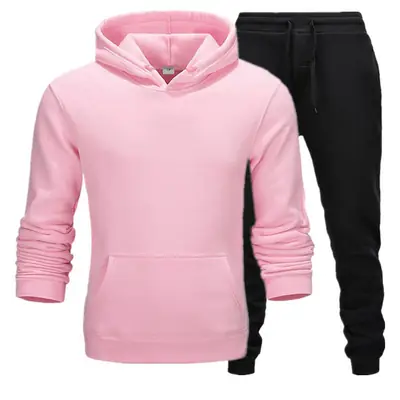 2 Pcs Men's Fleece Printed Hoodie Track Suit