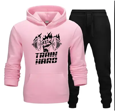 2 Pcs Men's Fleece Printed Hoodie Track Suit