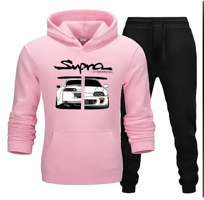 2 Pcs Men's Fleece Printed Hoodie Track Suit
