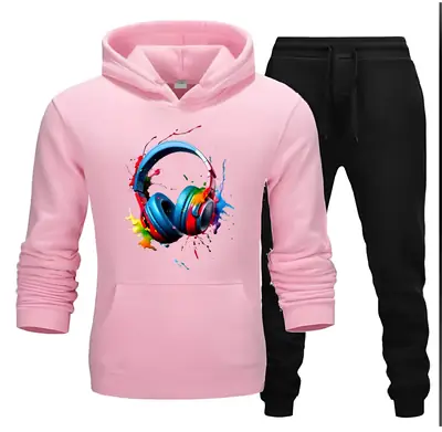 2 Pcs Men's Fleece Printed Hoodie Track Suit