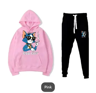 2 Pcs Men's Fleece Printed Hoodie Track Suit