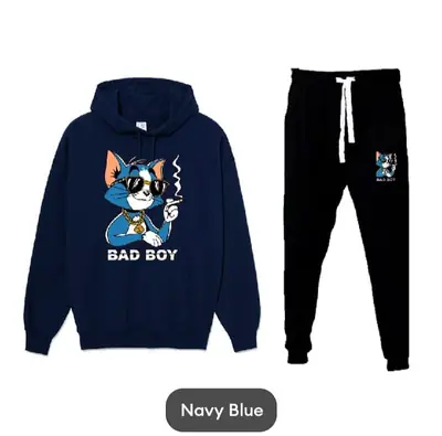 2 Pcs Men's Fleece Printed Hoodie Track Suit