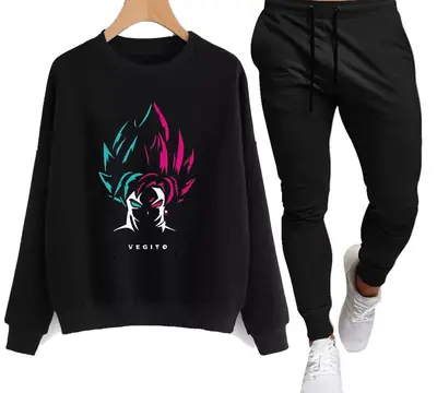 2 Pcs Men's Fleece Printed Sweatshirt Track Suit