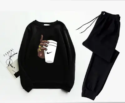 2 Pcs Men's Fleece Printed Sweatshirt Track Suit