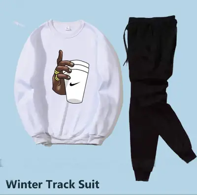 2 Pcs Men's Fleece Printed Sweatshirt Track Suit