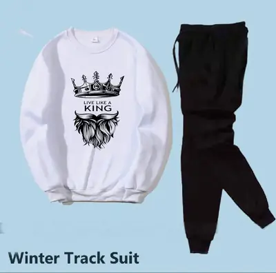 2 Pcs Men's Fleece Printed Sweatshirt Track Suit