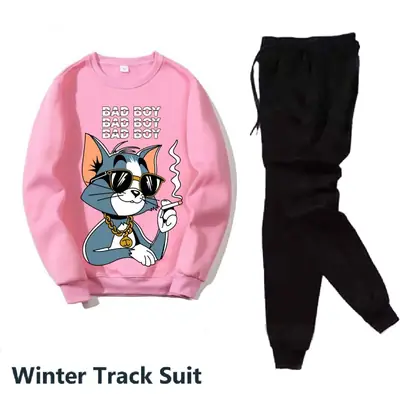 2 Pcs Men's Fleece Printed Sweatshirt Track Suit