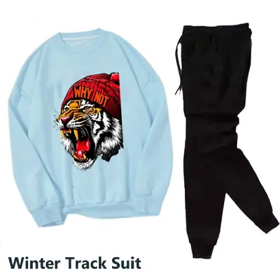 2 Pcs Men's Fleece Printed Sweatshirt Track Suit