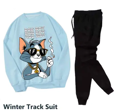 2 Pcs Men's Fleece Printed Sweatshirt Track Suit