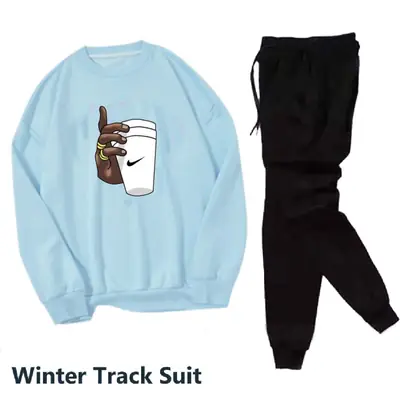2 Pcs Men's Fleece Printed Sweatshirt Track Suit