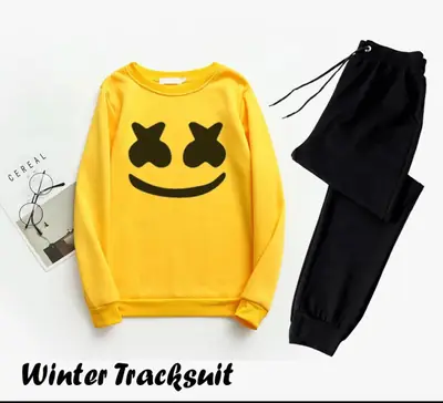 2 Pcs Men's Fleece Printed Sweatshirt Track Suit