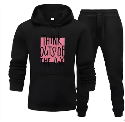 2 Pcs Women's Stitched Fleece Printed Hoodie Tracksuit