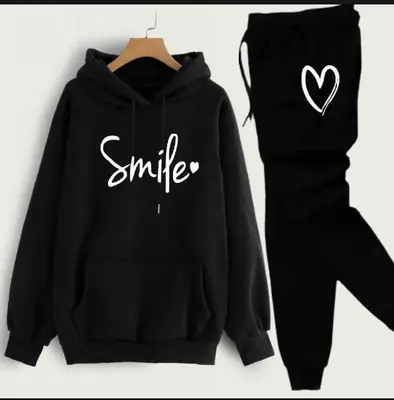 2 Pcs Women's Stitched Fleece Printed Hoodie Tracksuit
